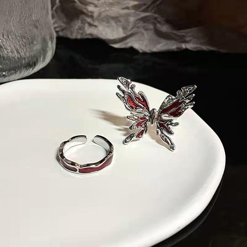 Women's Red Butterfly Adjustable Luxury Ring - French Design