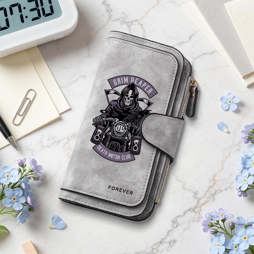 Grim Reaper Printed PU Long Wallet Multi Card Slot Bifold Purse