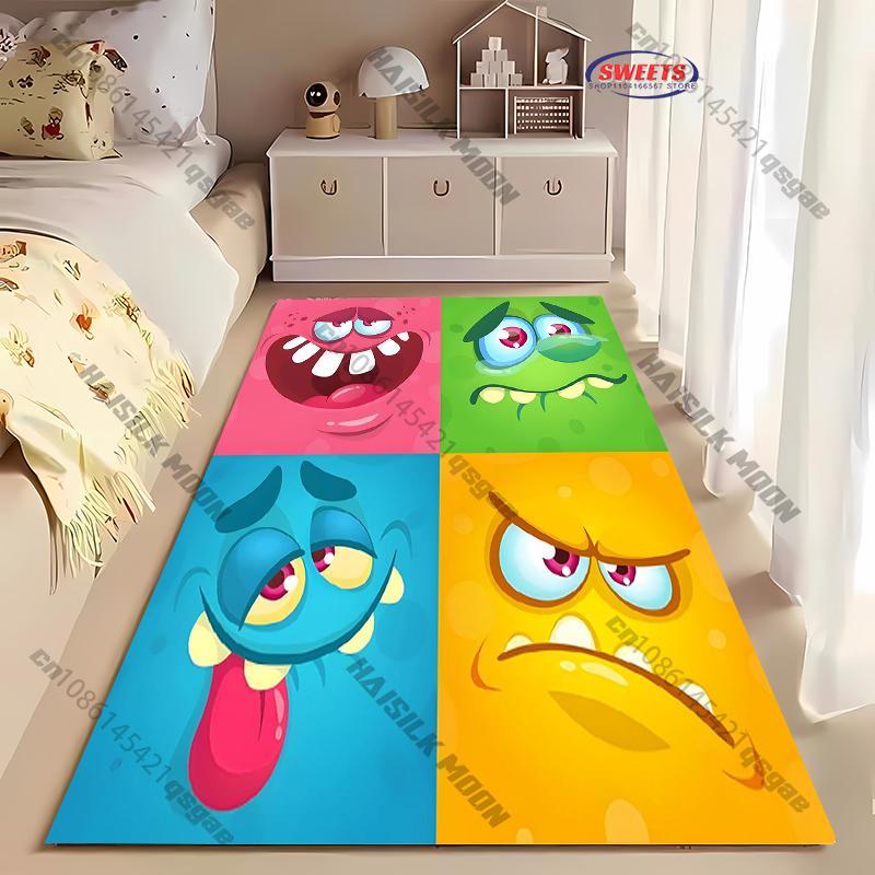 Cute Cartoon Silly Faces Printed Carpet Bedroom Living Room Sofa Study Children's Room Decorative Rug Multi-size Non-slip Mats