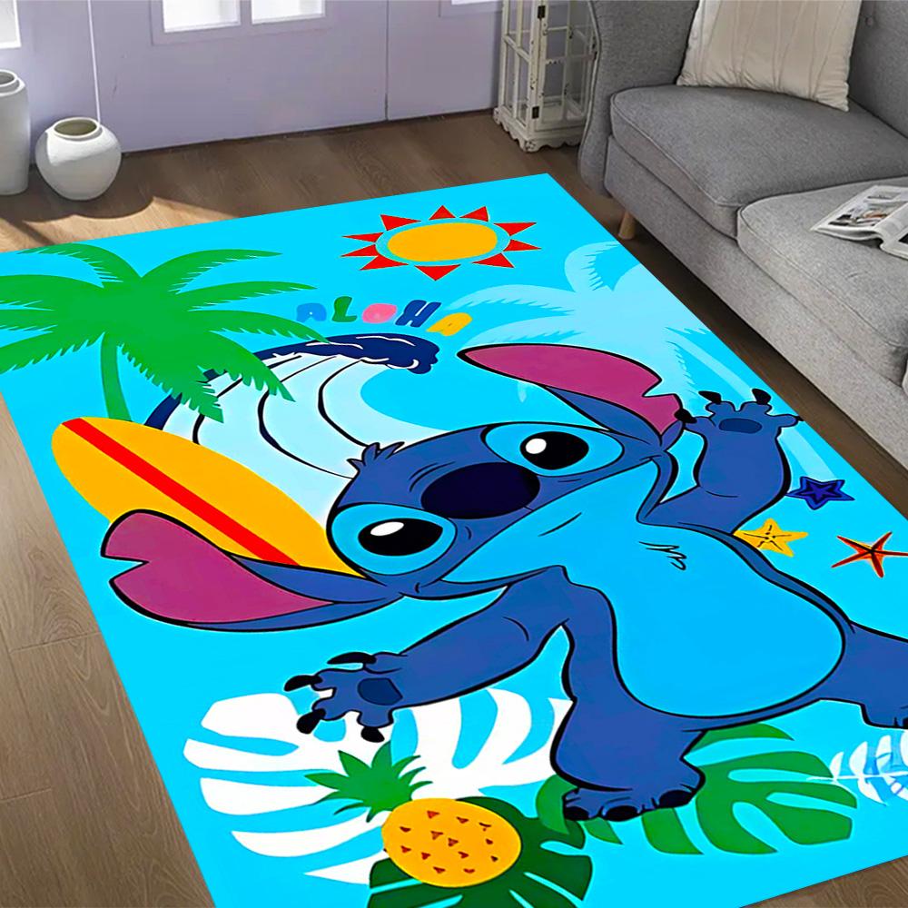 Stitch Stars Fantasy Artwork Disney Cartoon Theme Anti-Slip Rug - Polyester, Home Decor, Suitable for Bedrooms, Living Rooms, Doorways, and Studios