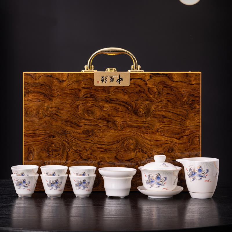 New Ceramics Suet Jade Porcelain High-end Gift Box Tea Set Business Enterprise Company Wine Industry Gifts