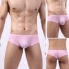 Men Summer Thong Low-rise Ice Silk Ribbed Briefs Solid Color High Elasticity Underwear