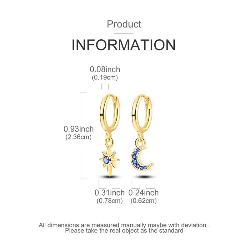 Original 925 Sterling Silver Hoop Earrings Gold Rose Gold Blue Zircon Star Moon Hoop Earrings For Women Jewelry Gift