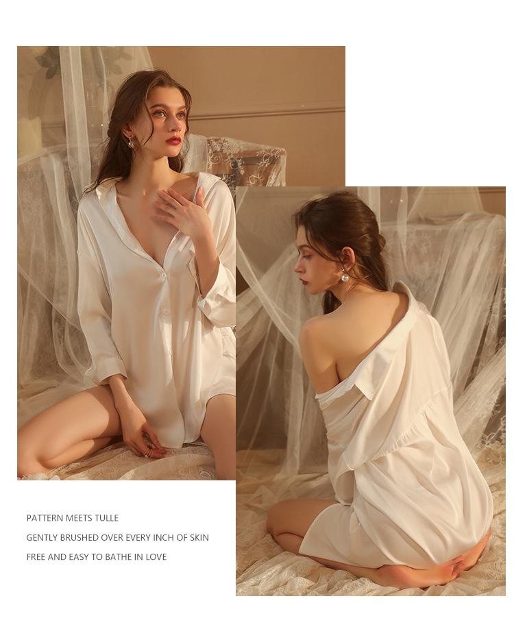 Gorgeous Plus Size Loose Boyfriend Style Shirt and Nightgown Homewear Set for Spring/Summer 1902