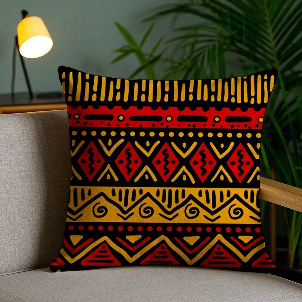 African Tribal Ethnic Style Theme Double-Sided Printed Pillow Cover Short Plush Suitable Living Rooms Sofas Throw Cushion Cover