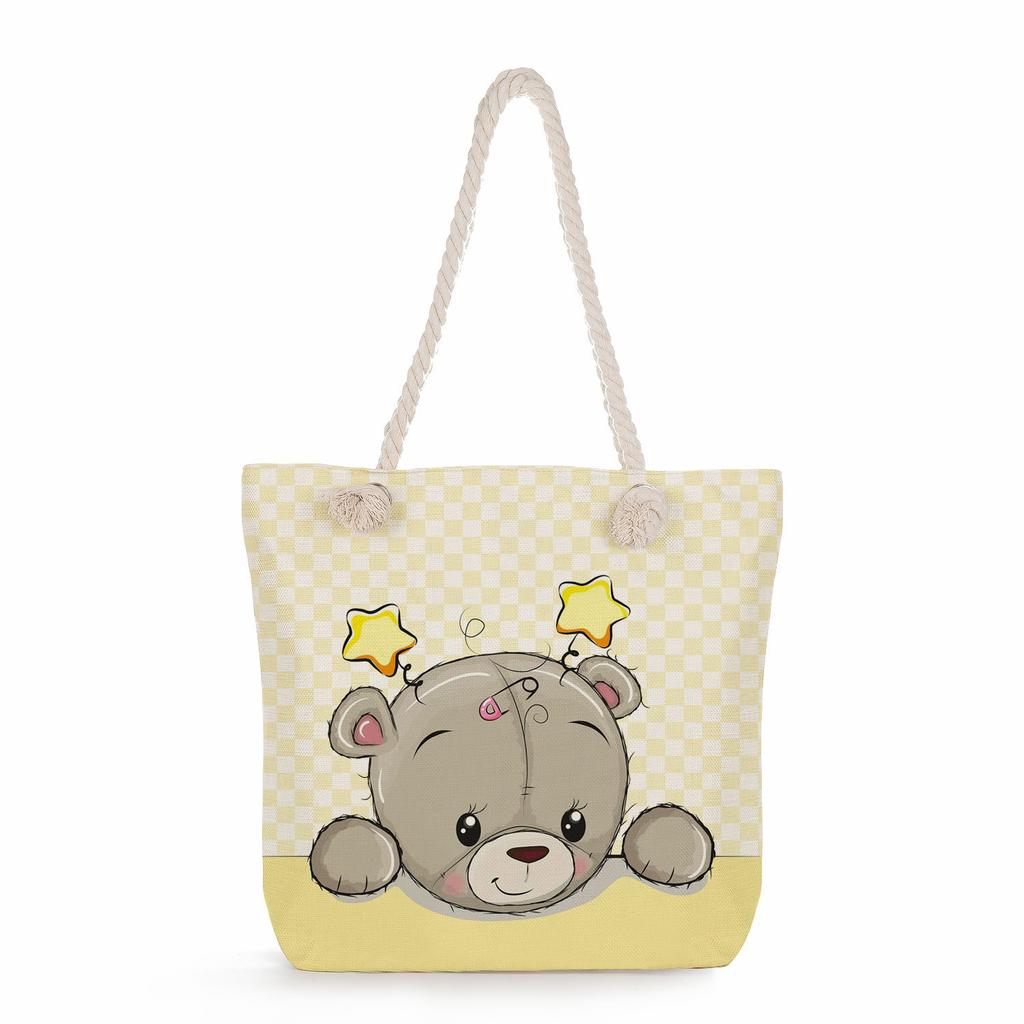 Cartoon animals print thick rope single-shoulder beach bag 7270 KTB