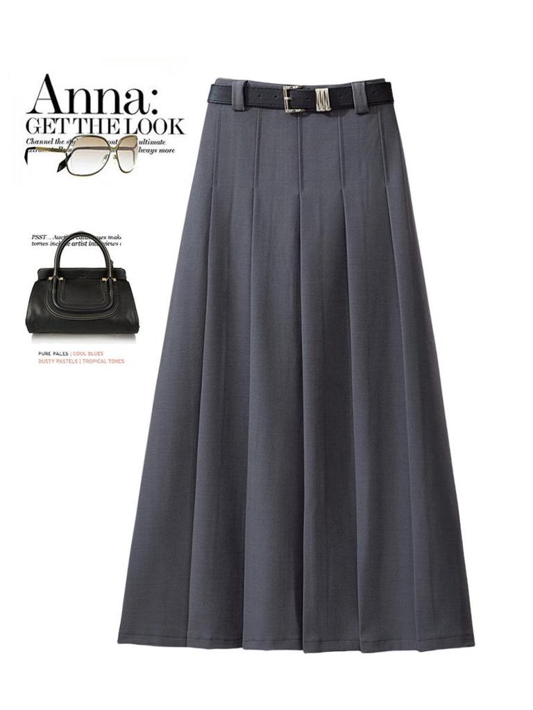 Korean Style 2024 Women's High Waist A-Line Midi Skirt