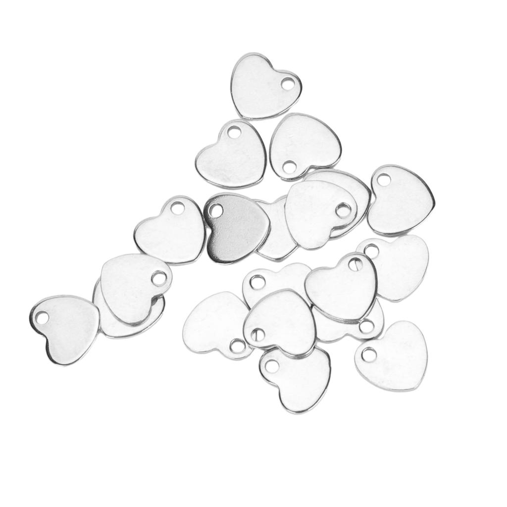 20pcs DIY Heart Shaped Pendant Stainless Steel Pendant with Hole Jewelry Making Accessory(Steel Color 6.5 X 7mm)