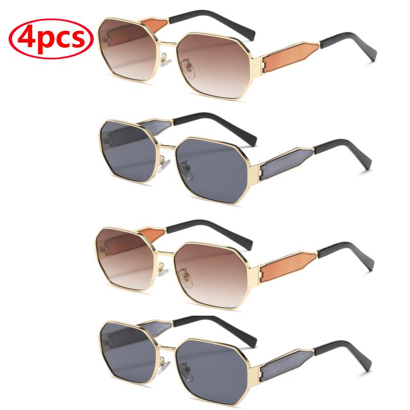 Protective Glasses New Fashion Polygon Sunglasses Women Men Metal Rectangle Sun Glasses Female Popular Black Lens Eyewear UV400