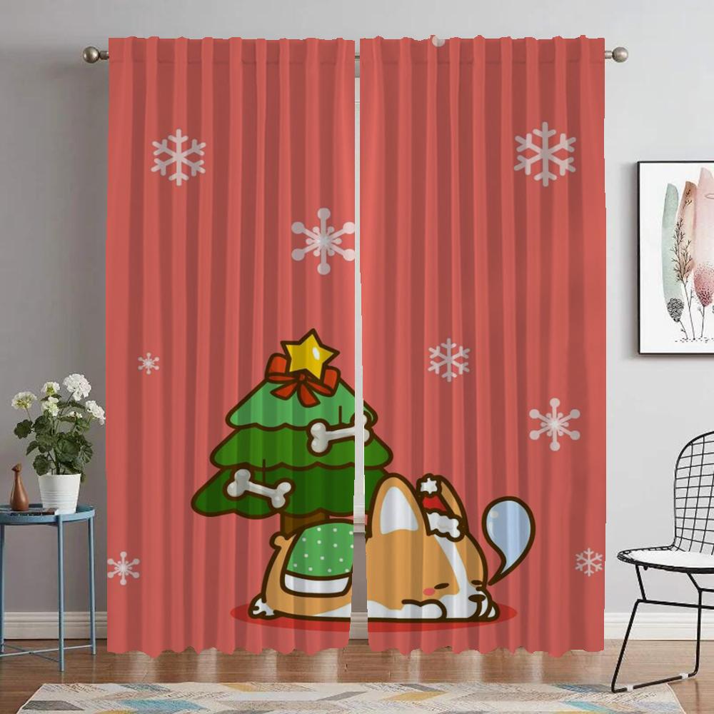 Christmas Curtains Child Room Shades Tulle for Bedroom Living Room Curtain Home Interior Curtains 2 Pieces Halloween Decoration