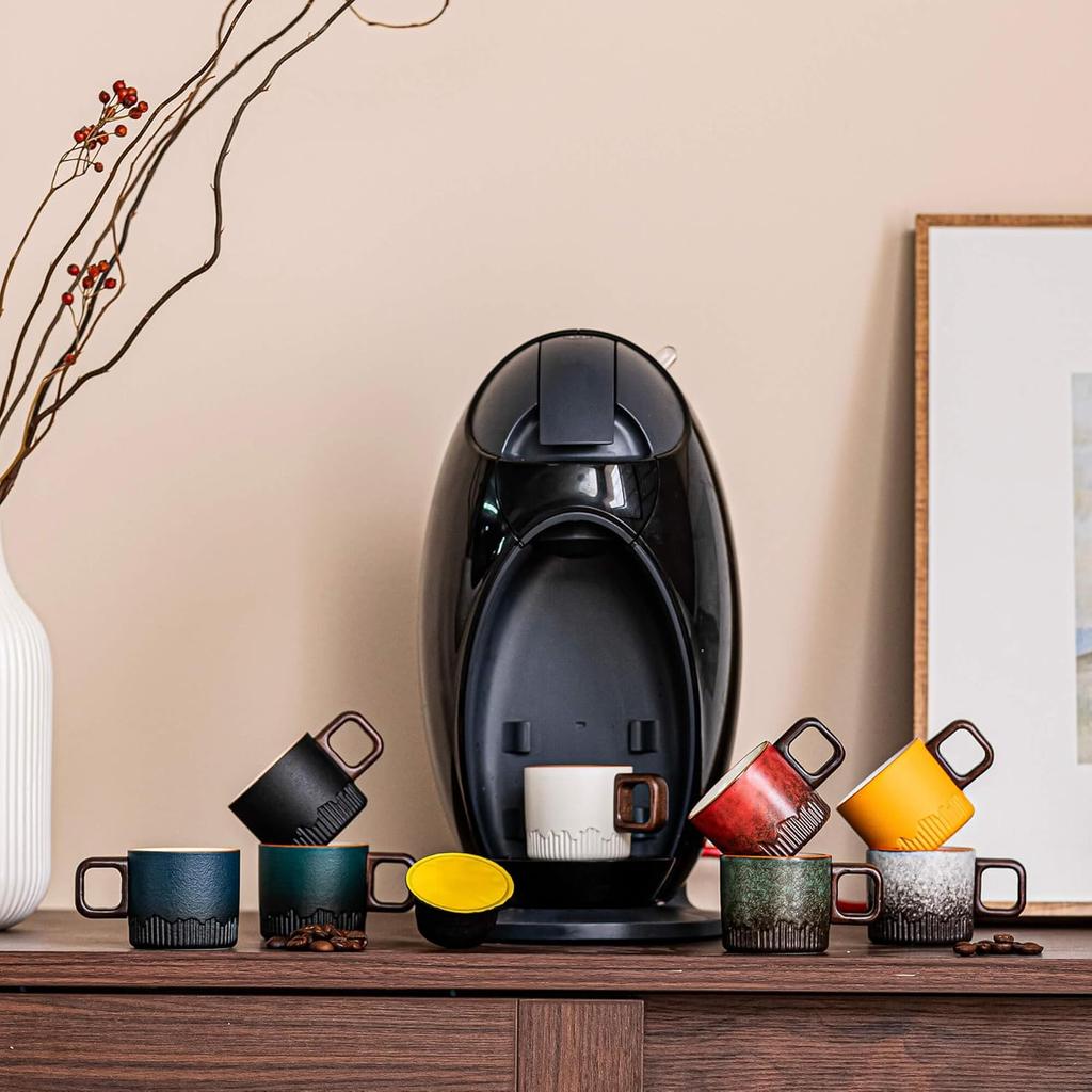 50ml Ceramic Espresso Cups with Wooden Handle Espresso Shot Cups Ceramic Tea Cups Porcelain Demitasse Cups for Coffee or Tea