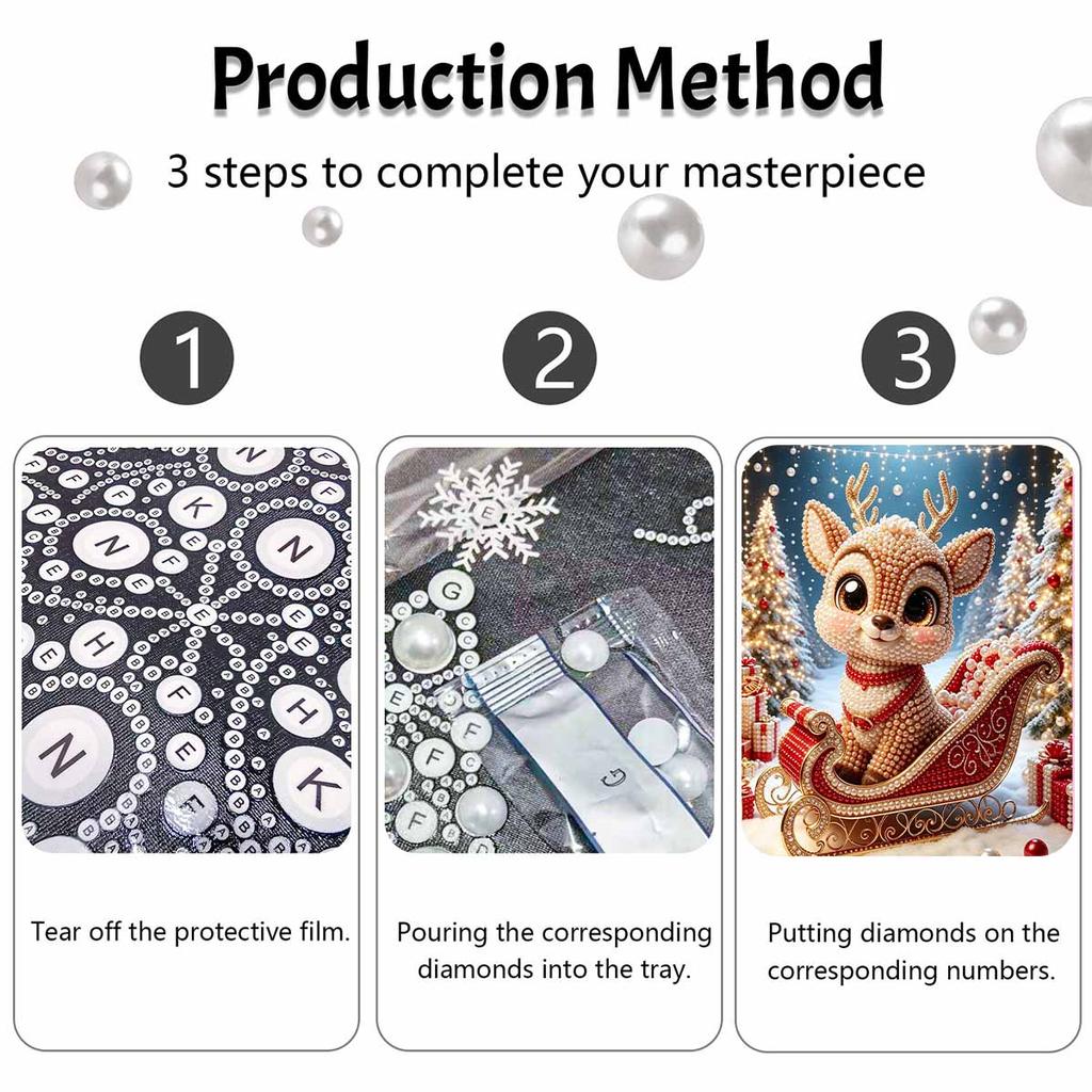Christmas Pearl Painting Kit Handmade DIY Cute Reindeer Sleigh Home Decoration Painting