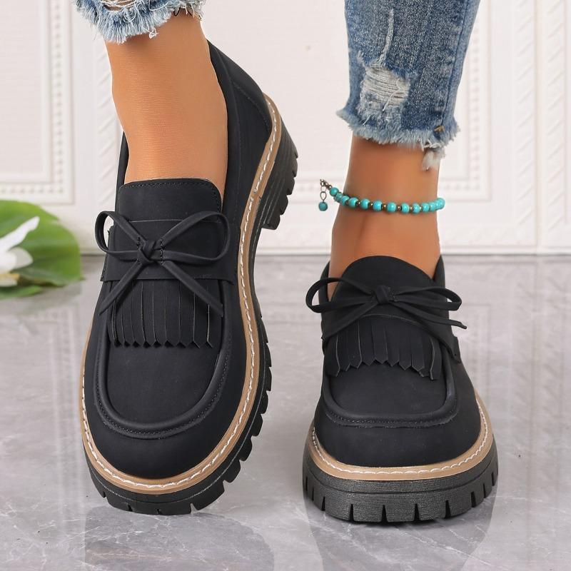 

Large size fringed small leather shoes for women s spring and autumn new solid color thick-soled one-pedal single shoes 42