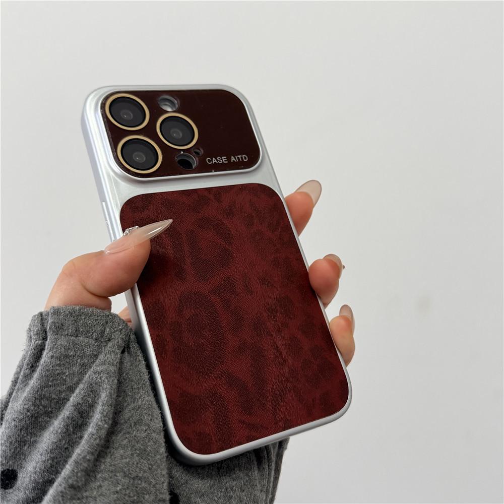 Retro Leopard Print Drop-Proof Case for iPhone 14-17 Pro Max with Full Coverage and Large Window Compatibility