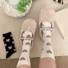 4 Pairs Womens Casual Crew Socks Elastic Fit Flocking Heart Pattern Soft Nylon Fabric Calf Socks for Comfort and Fashion