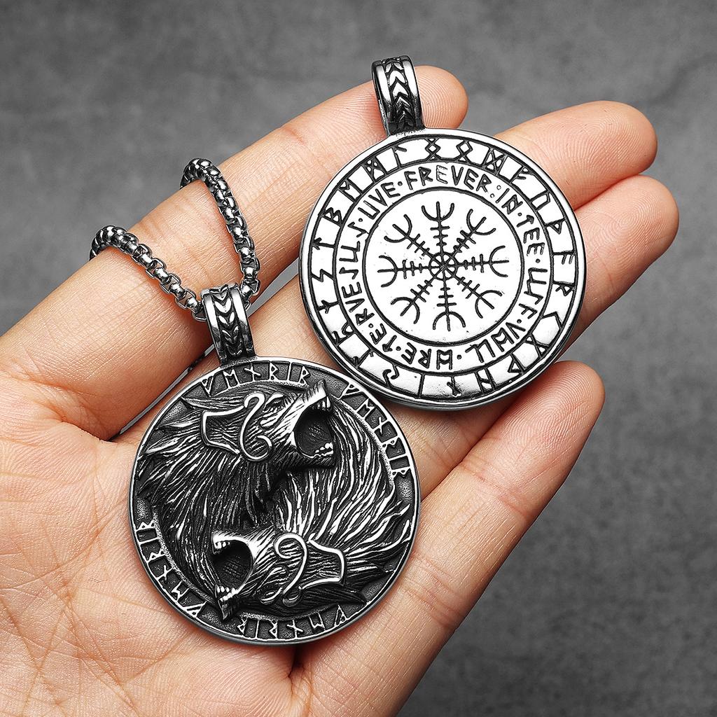 Viking Wolf Runes Ferocious Men Necklaces Stainless Steel Pendant Chain Women Punk Fashion Jewelry Accessories Gifts