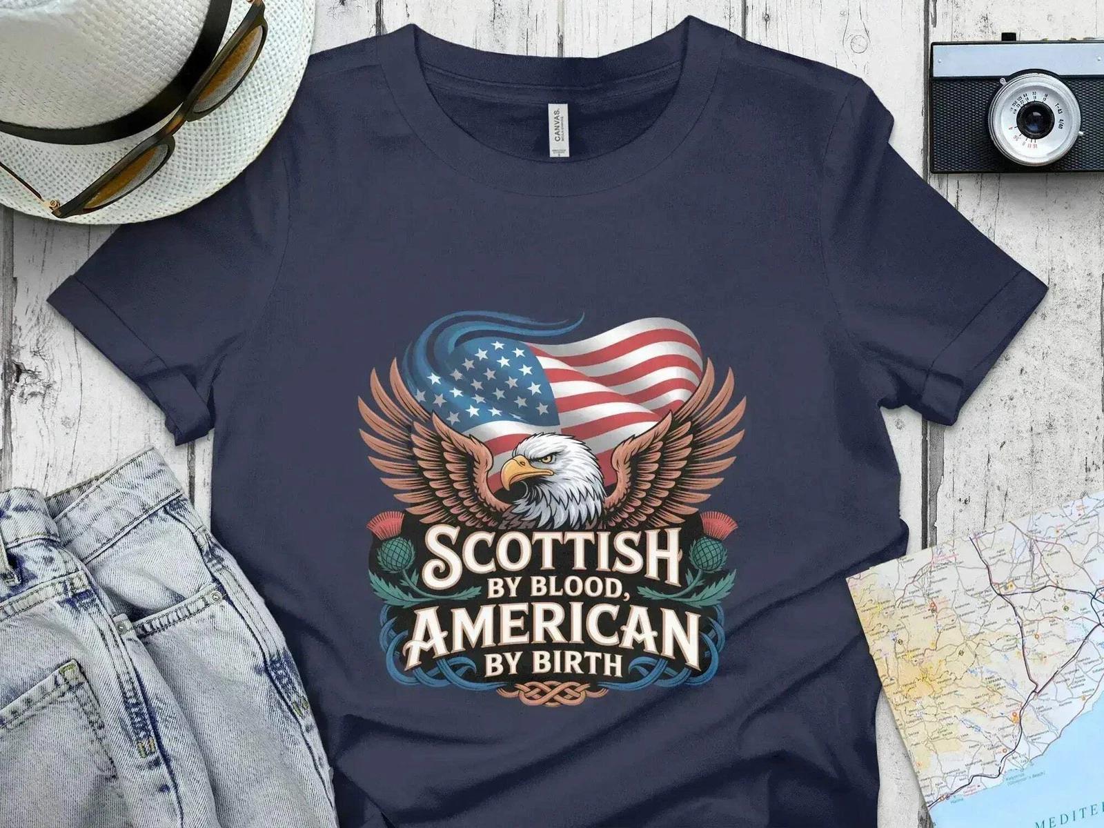Scottish By Blood American By Birth Eagle American Flag T-Shirt 4XL