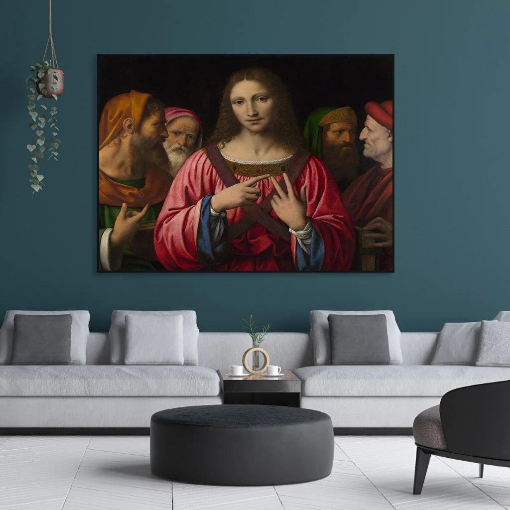 Renaissance Poster Christ Among the Doctors Oil Painting Print Bernardino Luini Canvas Painting Vintage Portrait Home Decor