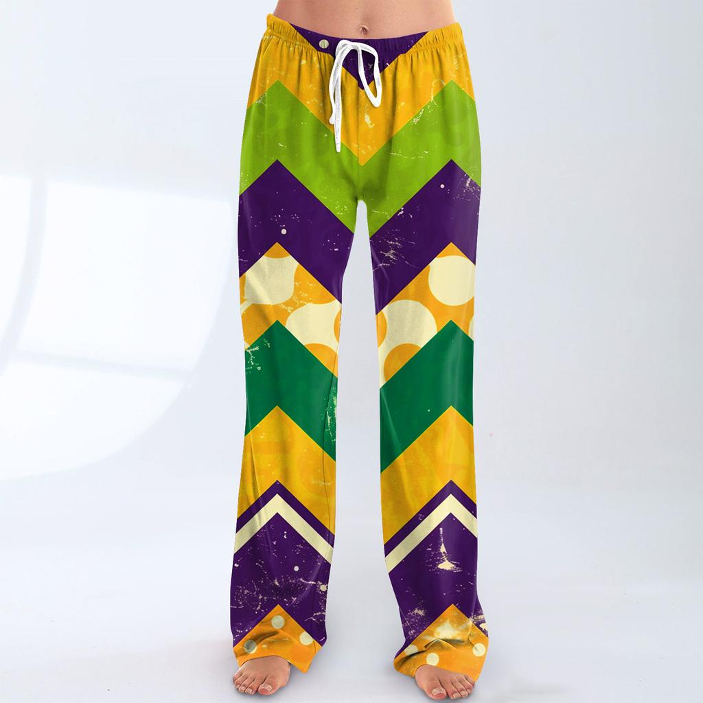 Ladies' Loose And Casual Carnival Printed Wide Leg Pants With Elastic Waistband Drawstring And Pocket Pants
