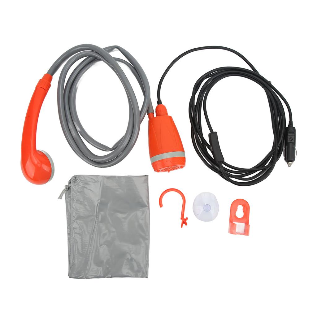 Outdoor Pump Shower Head Portable Handheld 3.5L min Cigarette Lighter Adapter for Camping Hiking Car Washing