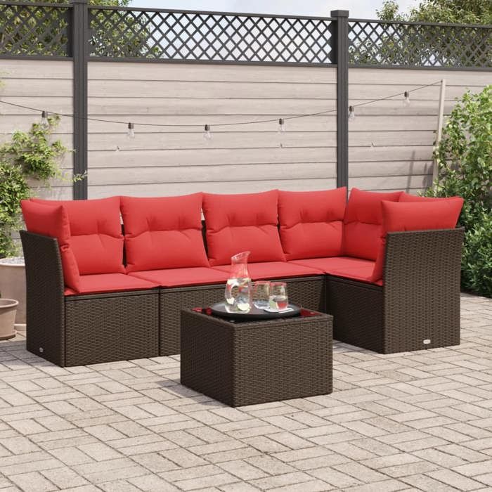 VidaXL Salon de Jardin avec Coussins 6 pcs, Canapés avec Pieds Réglables, Ensemble de Meubles d'Extérieur Patio Terrasse 3217614