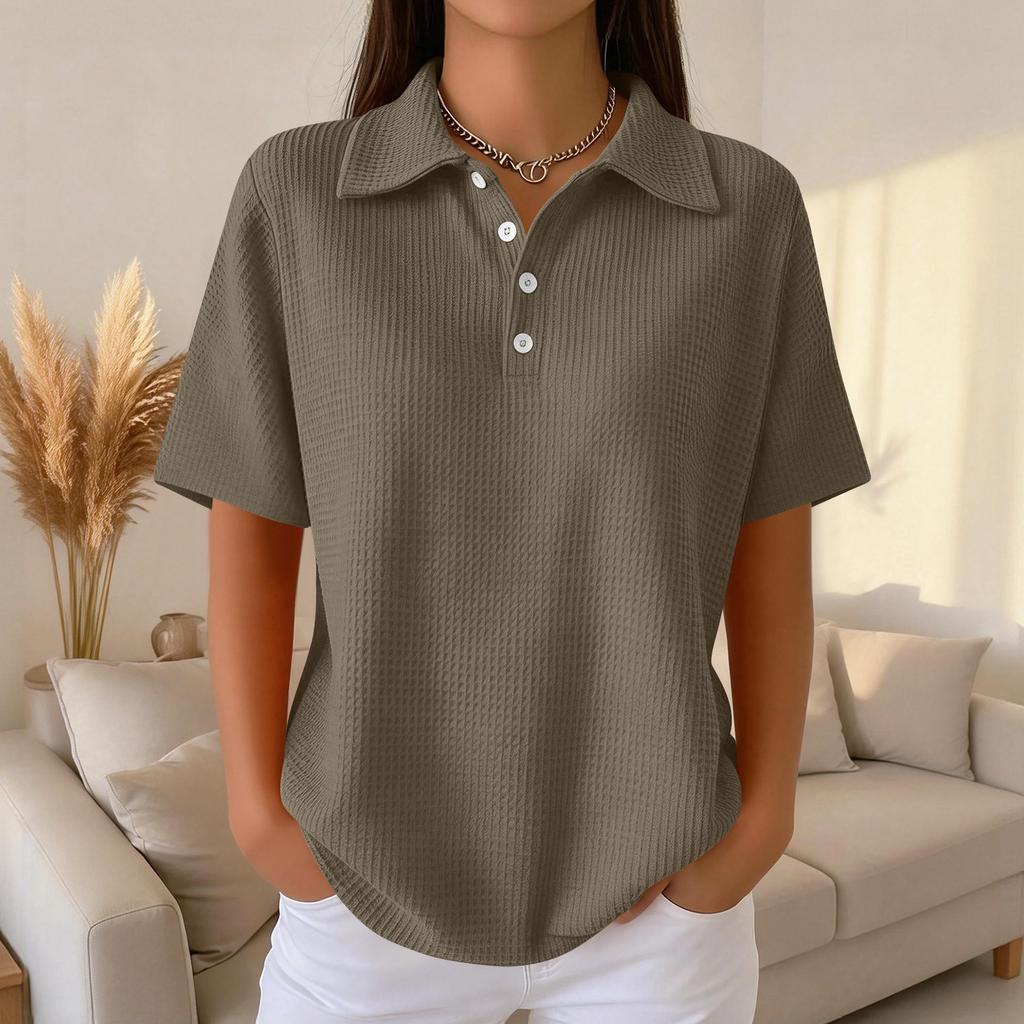 Damenmode Lässig Revers Kurzarm Farbe Hemd Damen Up Tops