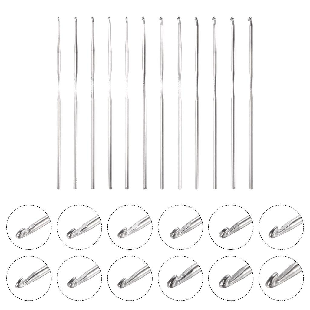 Uxcell 12/24/30pcs Stainless Steel Crochet Hook 0.5mm-3mm Knitting Needles Straight Crochet Hook for DIY Weave Sewing Tools