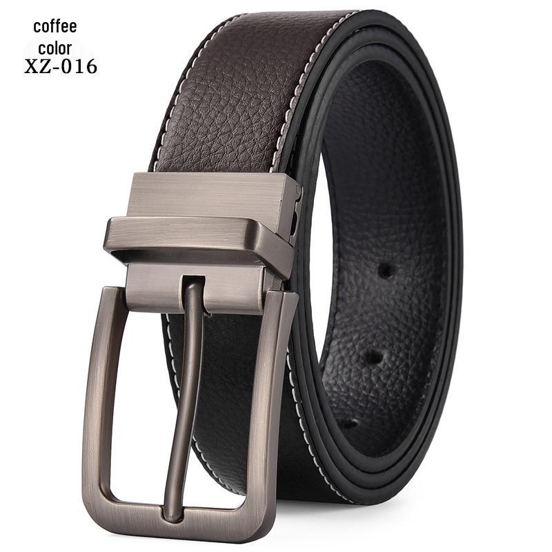 Men's Casual Perforated Leather Belt with Rotating Pin Buckle