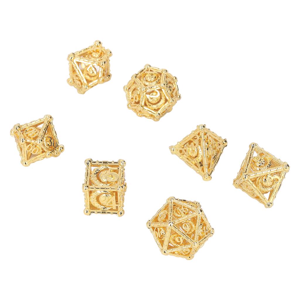 7pcs Dice Set Hollow Out Exquisite Carved Keep Balance Copper Polyhedral Dice Set for Board Games