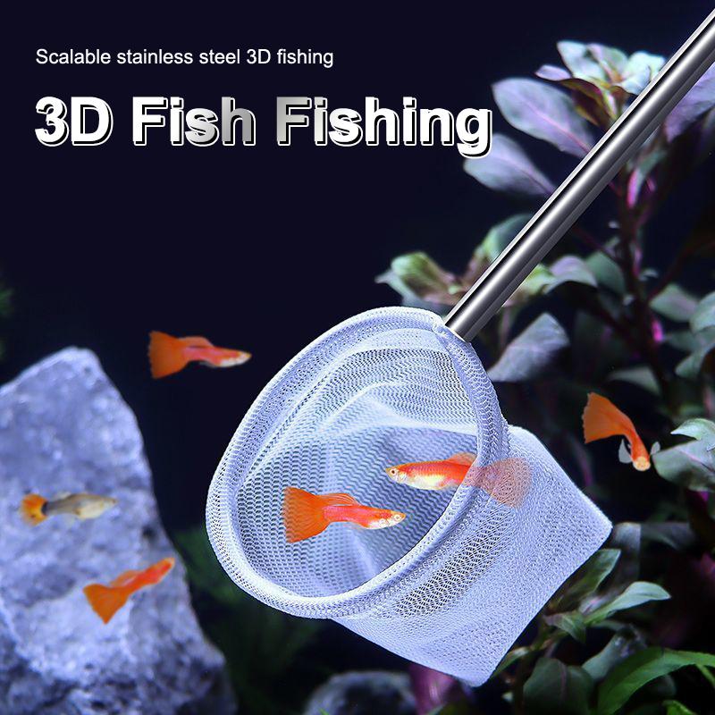 Flexible Aquarium Fish Tank Catch Net Fishnet Retractable Fish Scoop Long Handle Cleaning Tool Stainless Steel Catching Fishnet