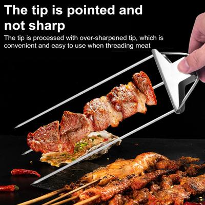 Grillspieße aus Edelstahl, BBQ-Kebab-Spieße mit Schubstangen-Schiebern, 3-zackige Grillspieße aus Metall für Fleisch, Gemüse, Obst, Marshmallow
