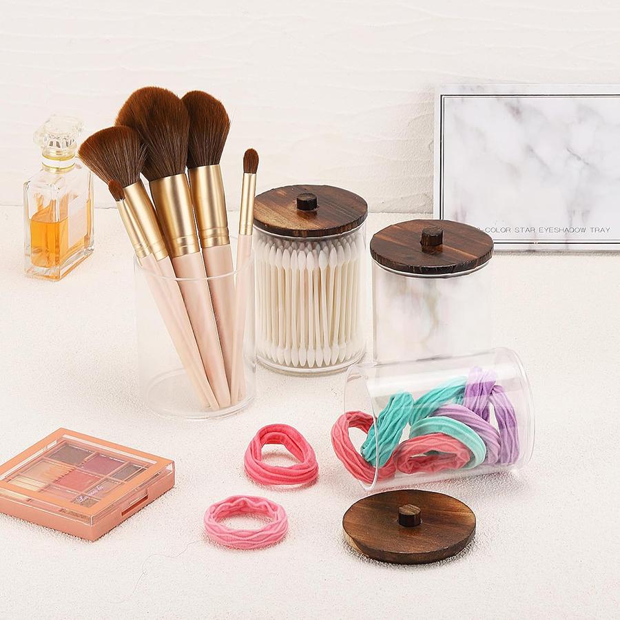 1/2/3/4 Pack Qtip Holder Bathroom Set, 10 oz Restroom Bathroom Organizers and Storage Containers, Clear Plastic Apothecary Jars