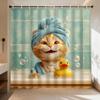 Cat Bath Time Printed Shower Curtain Whimsical Animal Artwork For Pet Lover Bathroom Decor