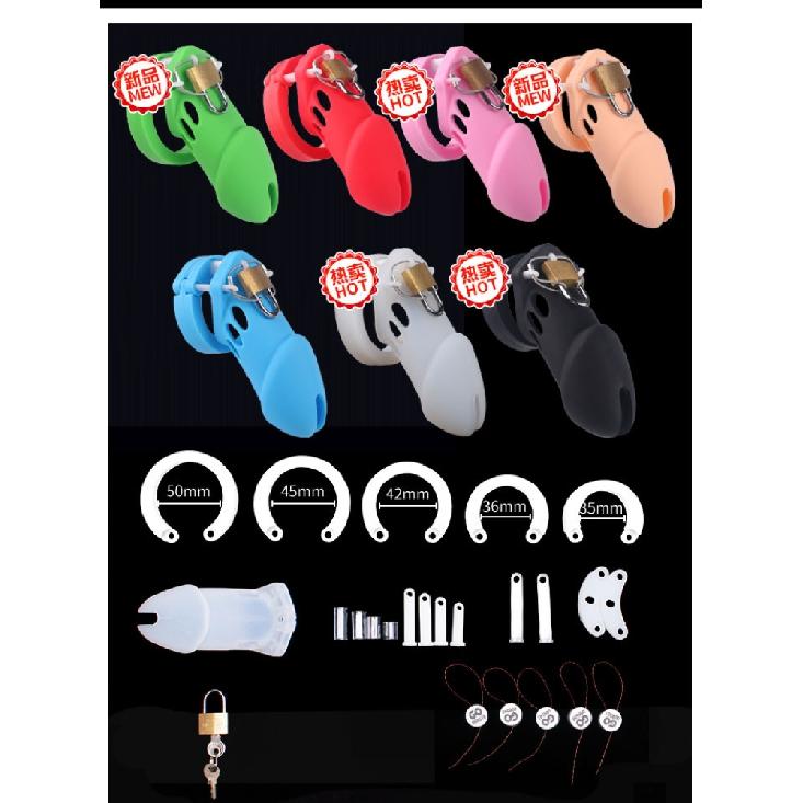7 Colors Silicone Male Chastity Device Cock Cage Sex Toys With 5 Penis Ring Prevent Breaking Free Standard Short Cages Sex