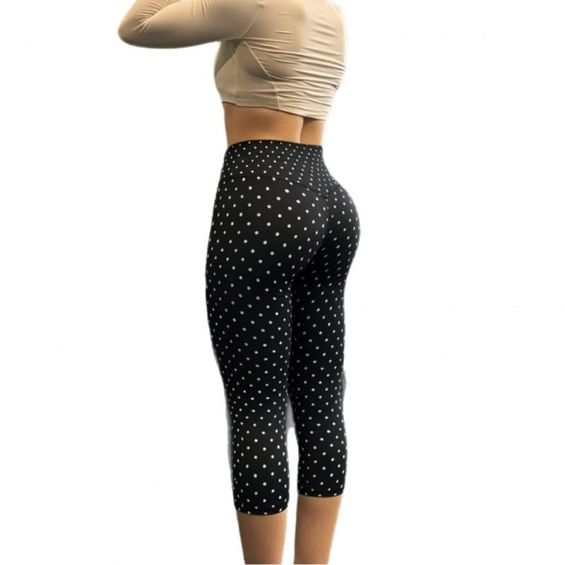 Hohe Taille Polka Dot Yoga Leggings 7/8 Länge Enganliegend Damen Herbst Winter Workout