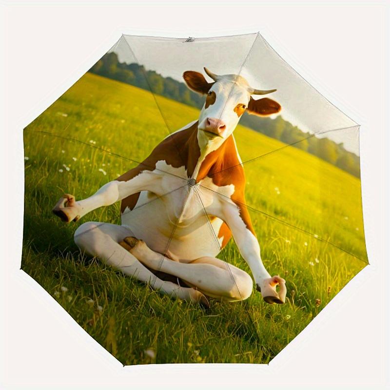1pc Yoga Cow Automatic Open/Close Umbrella - Compact Travel Umbrella, 8-Rib Heavy-Duty Construction, Ideal Gift, Outdoor Accessory003