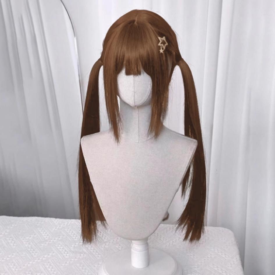 Synthetic Wig Lolita Cosplay Double Ponytail Long Straight Hair Anime Game Cosplay Hair Extensions Halloween Christmas Dress Up