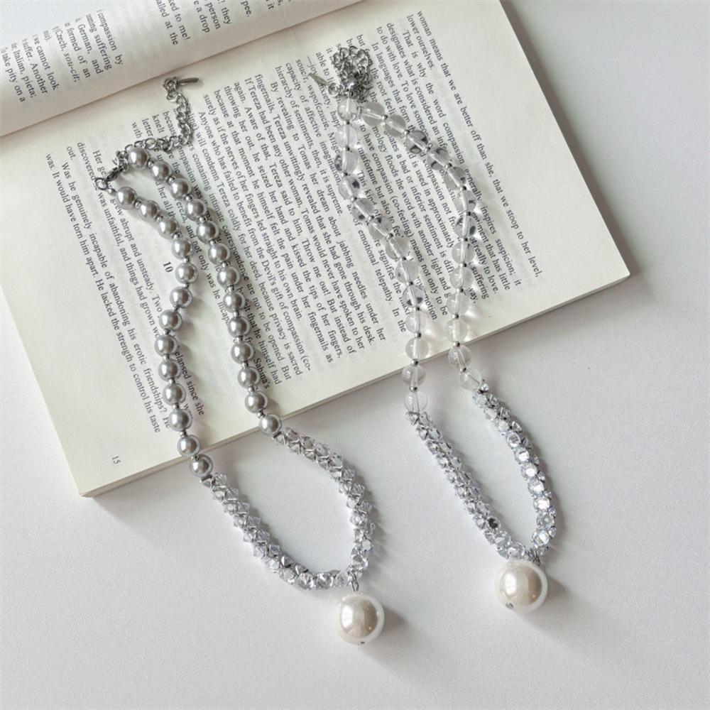Elegant Crystal Pearls Necklaces Temperament French Style Chokers Patchwork Bead Neck Chain Gift
