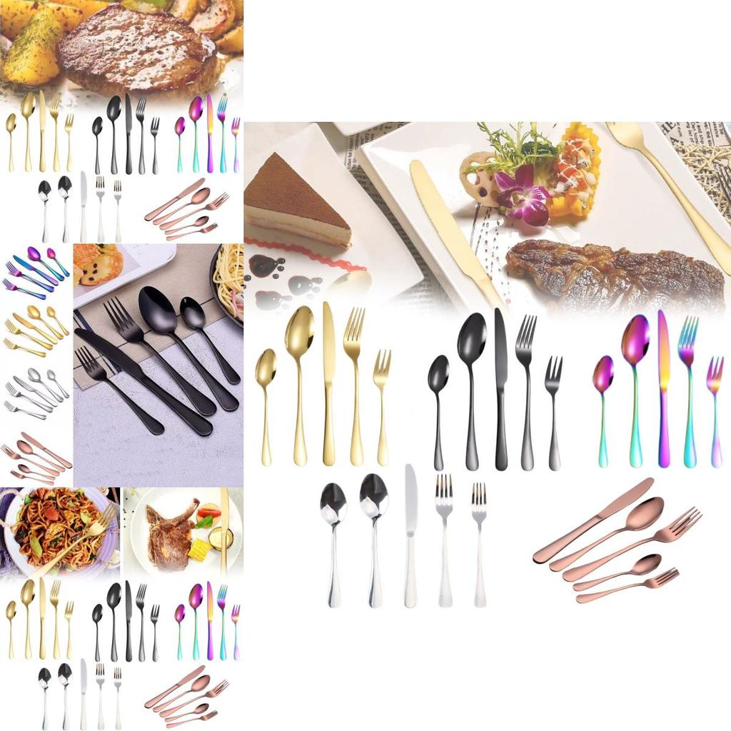 Elegant Gold-plated Stainless Steel Cutlery Set For Western Dining With Steak Knives Forks And Spoons