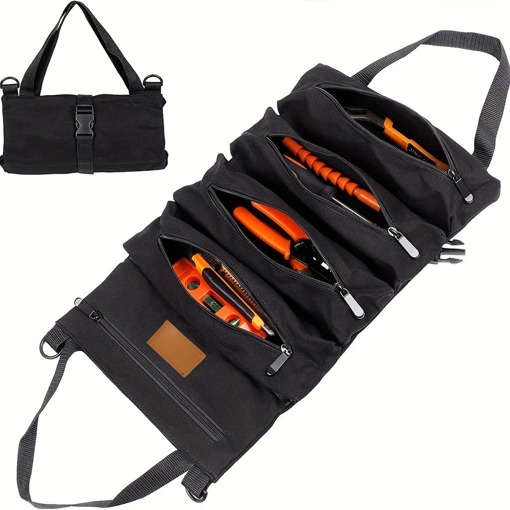 Multi-Purpose Roll Up Tool Bag, Wrench Roll ,Canvas Tool Organizer Bucket,Car First Aid Kit Wrap Roll Storage Case,Hanging Tool