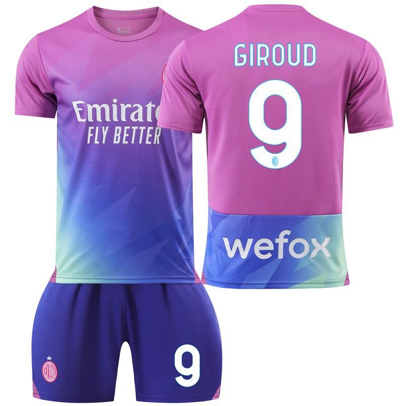 AC Milan 2 Set Maglia da Trasferta N.. 9 Giroud No. 10 Leone No. 11 Pulisic No. 19 Uniformi da Calcio Olimpiche Edizione per Fan