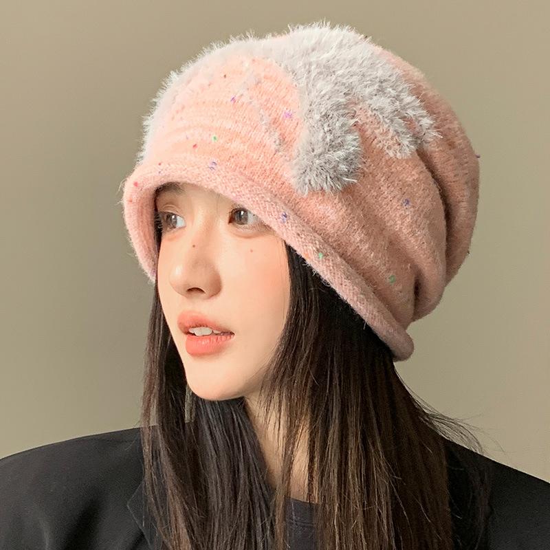 

Cute Bow Knitted Wool Hat Autumn and Winter Hat Women s Warm Cold Hat one size