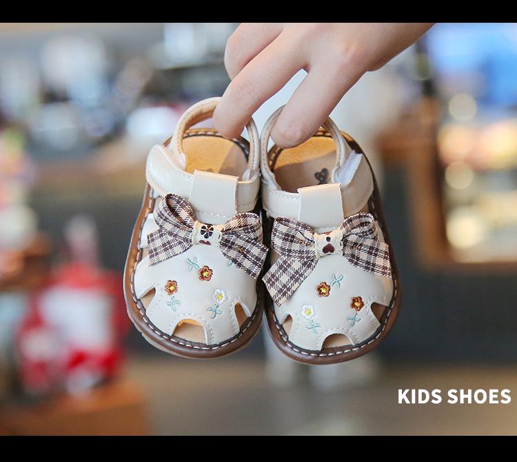 Summer Baby Girl Anti-slip Squeaky Velcro Bow Sandals - First Walker Shoes