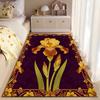 Yellow Iris Floral Carpet with Purple Background, Elegant Home Decor Suitable for Use As an Anti-slip for Living Room Bedroom Sofas