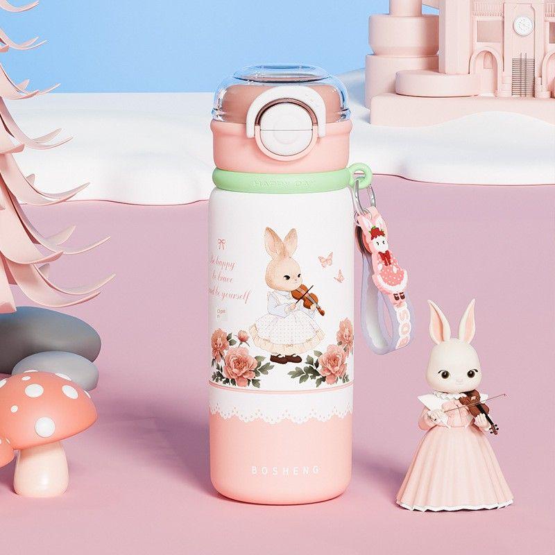 

Cup with a Stylish Design for Children, 316 Stainless Steel, New Model for Girls, Trendy Student Water Bottle with Straw, Portable Cup for School A Pink 520ml