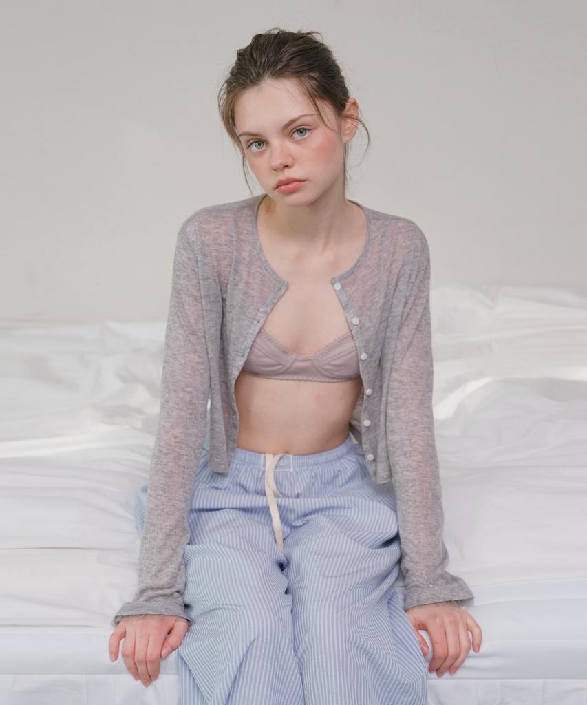 Hane Sheer Ribbed Cardigan_Gray Mute