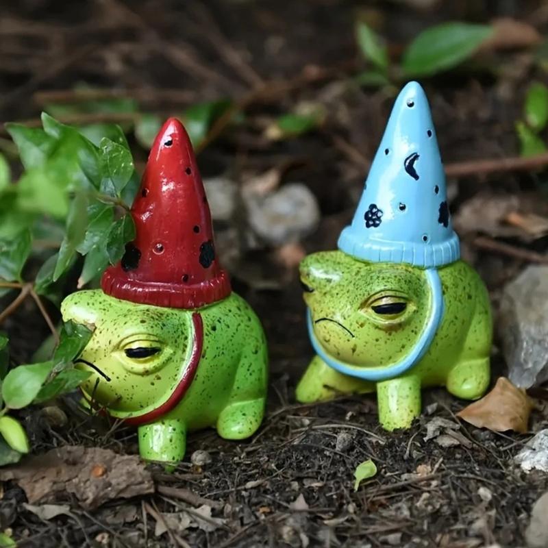 Resin Frogs Statue with Party Hat Handcrafts Model Figurine Statue For Home Desktop Shelf Display Yard Patios Decoration