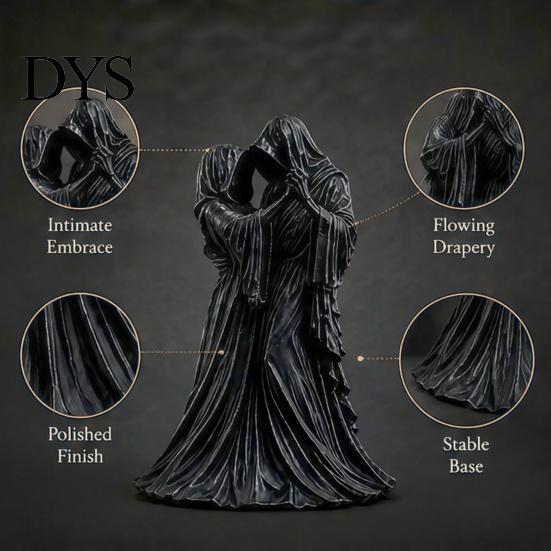 Detailed Gothic Craft Faceless Lovers Figurine, Dark Ghost Couple Sculpture, Mysterious Halloween Statue Desktop Ornament for Shelf Mantel Table Home