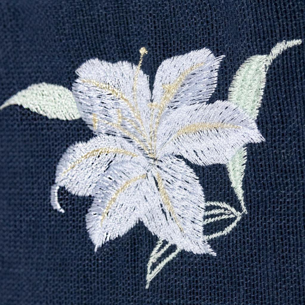 Hemp Nagoya Made In for Women X [KYOETSU] Obi, 8-inch Obi, Embroidered, Japan, (lily Navy)