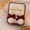 NEW Zinc Alloy Burgundy Flocking Bow Earrings Red Flocking Bow Dangle Earrings Jewelry Earrings New Year Gift